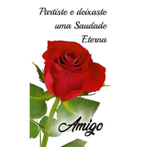Etiqueta decorativa para velas com a palavra Amigo, frase de homenagem e rosa vermelha