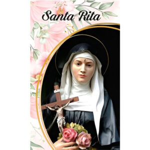 Etiqueta Decorativa para Velas com imagem de Santa Rita e flores