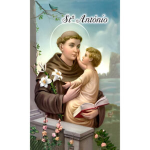 Etiqueta decorativa para velas com imagem de Santo António e criança