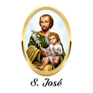 Etiqueta decorativa para velas com imagem de S. José e criança