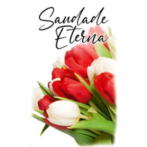 Etiqueta Decorativa para Velas com flores vermelhas e brancas e texto 'Saudade Eterna'