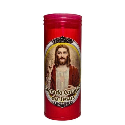 Círio elétrico com imagem do Sagrado Coração de Jesus