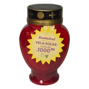 Círio Vela Solar Elétrica Coração Vermelho