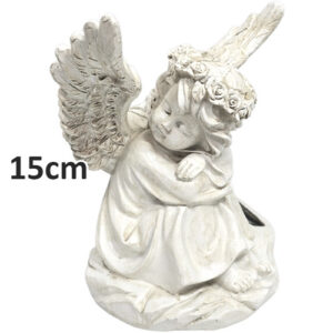 Anjo Sentado em Resina com LED Solar de 17cm