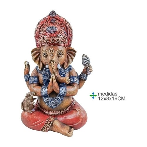Estátua de Ganesha em resina com medidas 12x8x19cm