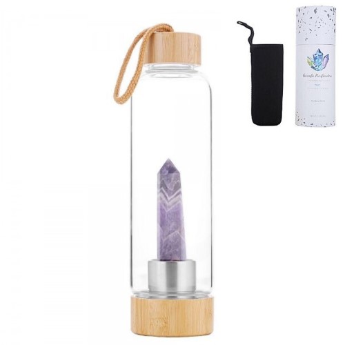 Garrafa em vidro e bambu com pedra semipreciosa ametista