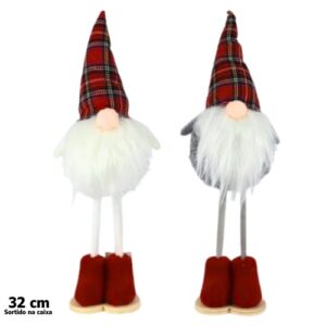 Gnomo de Natal em cerâmica de 32cm com design detalhado