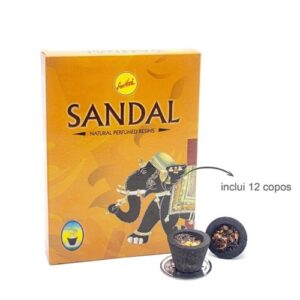 Incenso em copo de carvão com resina natural de sândalo