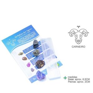 Kit Pedras dos Signos Carneiro com várias pedras e símbolo de Carneiro