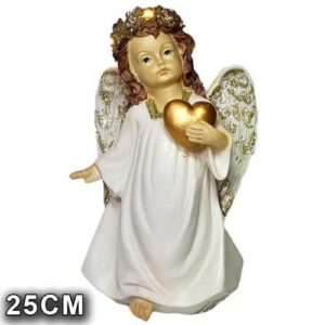 Anjo em Marfinite com Coração LED de 25cm