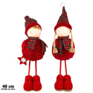 Decoração de Natal 40cm Menino e Menina em vermelho