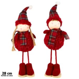 Decoração de Natal 28cm em vermelho com boneco menino e menina