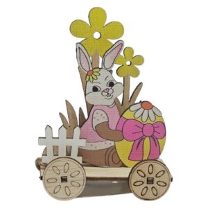 Coelho da Páscoa decorativo em madeira com flores