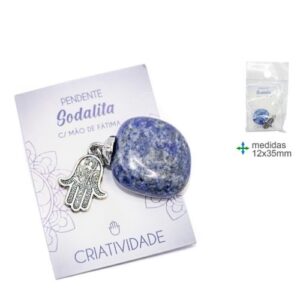 Pendente com Pedra Sodalita e Mão de Fátima para Criatividade