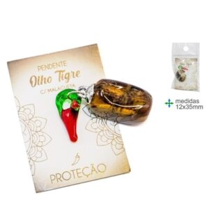 Pendente com Pedra Olho de Tigre e Malagueta para proteção