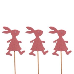 Pick decorativo de coelho da Páscoa em madeira, cor rosa, pack de 6