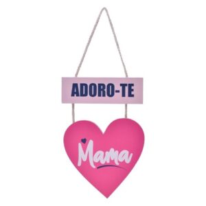 Placa de parede em MDF com a palavra Mamã e um coração