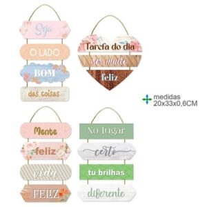 Placa de parede em MDF com texto decorativo 20x33cm