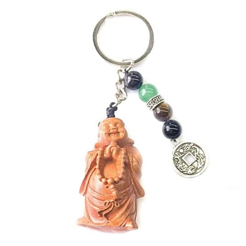 Porta-chaves com Buda e pedras semipreciosas para boa sorte