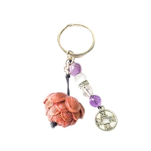 Porta-chaves com pedras semipreciosas e flor de lótus