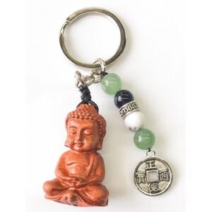 Porta-chaves com figura de Buda e pedras semipreciosas