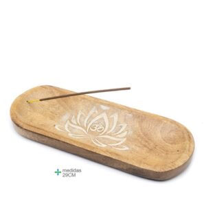 Porta incenso em madeira com design de flor de lótus de 29cm