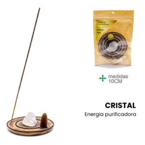Porta Incenso com Pedra Semipreciosa Cristal de 10cm