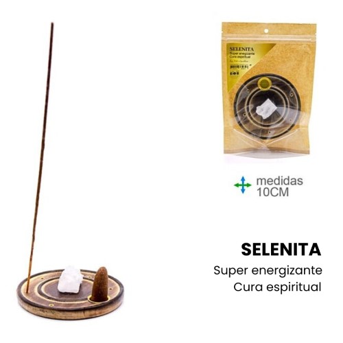 Porta Incenso com Pedra Semipreciosa Selenita de 10cm