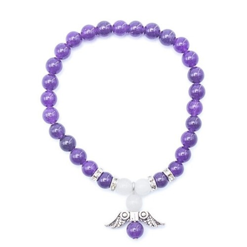 Pulseira Anjo da Guarda com pedras de ametista de 6mm