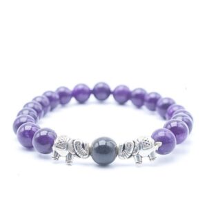 Pulseira de Pedras Força 8mm em Ametista com elefantes decorativos