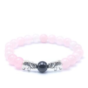 Pulseira de Quartzo Rosa 8mm com detalhes elegantes