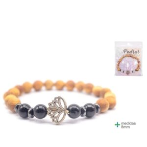 Pulseira de Madeira e Turmalina 8mm com design elegante