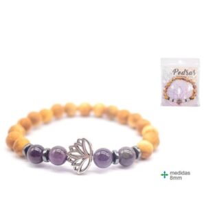 Pulseira de Madeira e Ametista 8mm com design elegante