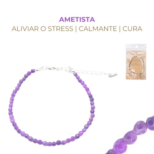 Pulseira de pedras semipreciosas ametista 3mm