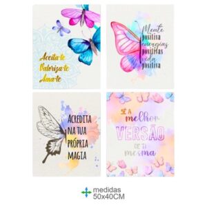 Quadro Tela Decorativo com Borboletas e Frases Inspiradoras