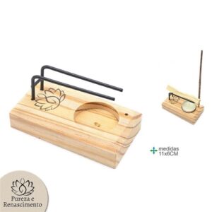 Queimador em Madeira 11x6cm com design de Lótus