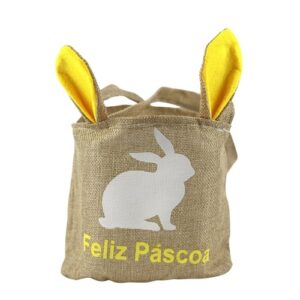 Saco de Juta Natural com Coelho da Páscoa e orelhas amarelas