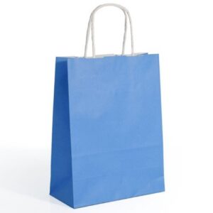 Saco de papel azul claro com asas torcidas, 24x12x31cm