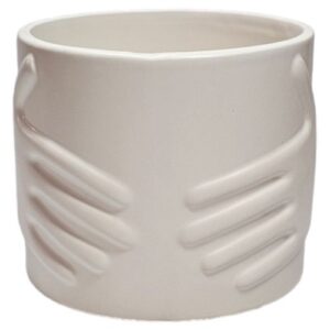 Vaso em cerâmica creme com design de mãos, 13x11,5cm