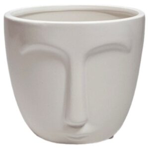 Vaso em cerâmica creme com design de rosto, 12,5x11,5cm