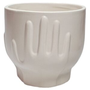 Vaso em cerâmica creme com design de mãos, 12,5x12cm