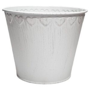Vaso em latão branco com detalhes de corações, 14x12,5cm