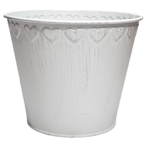 Vaso em latão branco com detalhes de corações, 14x12,5cm
