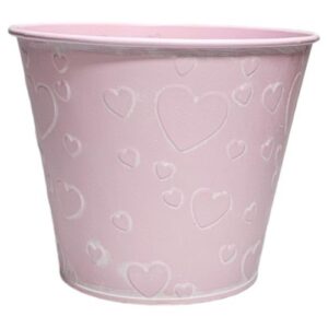 Vaso em latão rosa com corações, 14x12,5cm