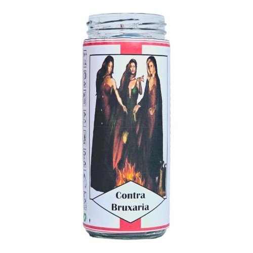 Vela em copo de vidro com design contra bruxaria