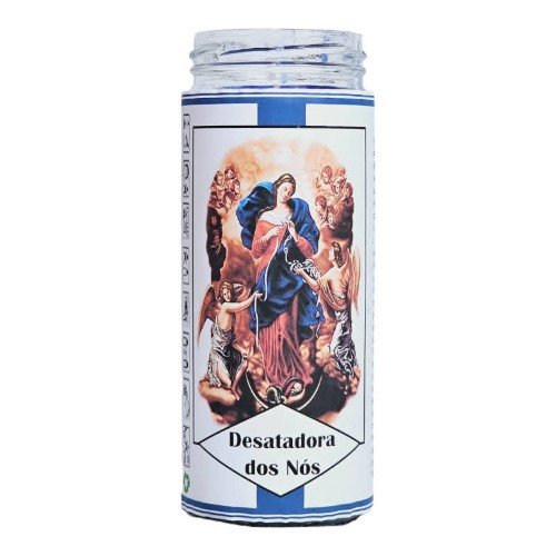 Vela em copo de vidro com imagem de Desatadora dos Nós
