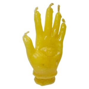 Vela Figura Mão Poderosa Amarelo em destaque