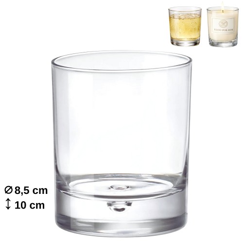 Copo de whisky em vidro com dimensões 8,5x10cm