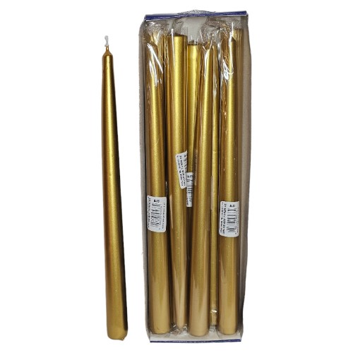 Pack de 10 velas cónicas douradas de 30cm