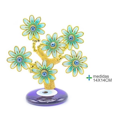 Árvore de Olho Turco decorativa 14x14cm com flores douradas
